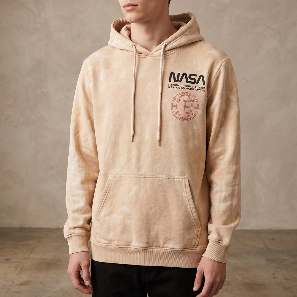 Hyper Space Men's NASA XRS Hoodie Graphic Tan Acid Wash Fleece Small